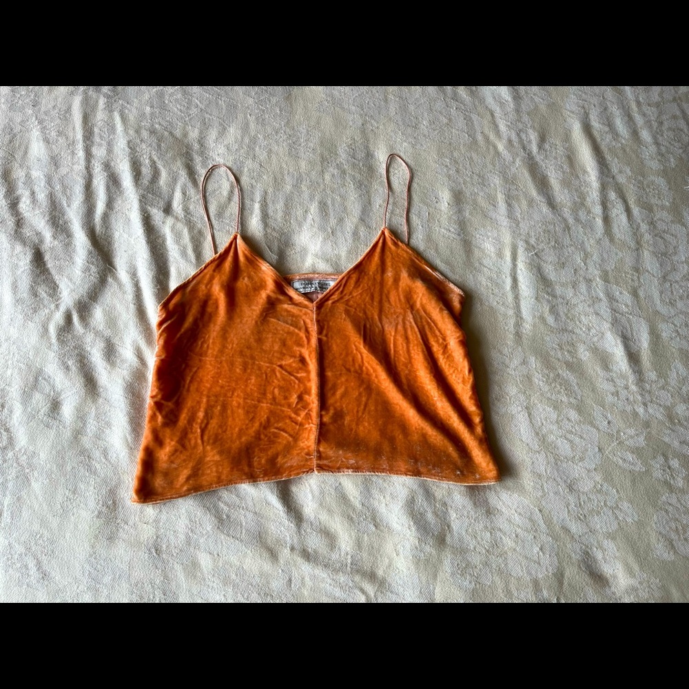 Crushed velvet, handmade tangerine tank top.